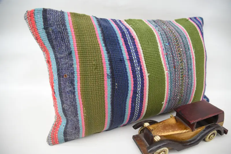 Home Decor Pillow, Yoga Pillow Cover, Gift Pillow, Pillow Sham, Vintage Kilim Pillow, 12x20 Blue Pillow Cover, Chair Pillow Cover - 2