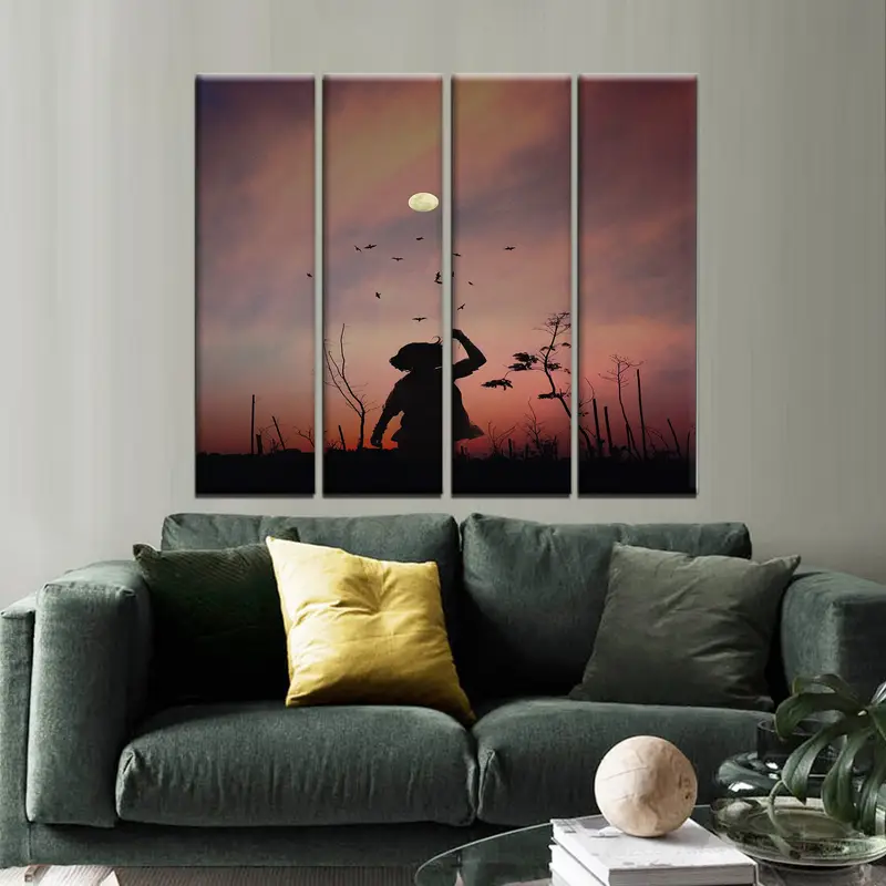 Silhouette Girl Wall Art, Sunset Canvas Decor, Playing the Girl On Grass, Wall Art Canvas, Happy Girl Art, Singer Girl Wall Art, Canvas Art - 2
