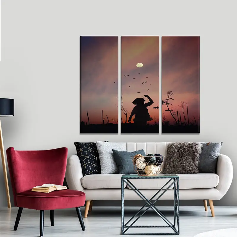 Silhouette Girl Wall Art, Sunset Canvas Decor, Playing the Girl On Grass, Wall Art Canvas, Happy Girl Art, Singer Girl Wall Art, Canvas Art - 5