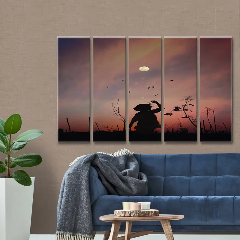 Silhouette Girl Wall Art, Sunset Canvas Decor, Playing the Girl On Grass, Wall Art Canvas, Happy Girl Art, Singer Girl Wall Art, Canvas Art - 6