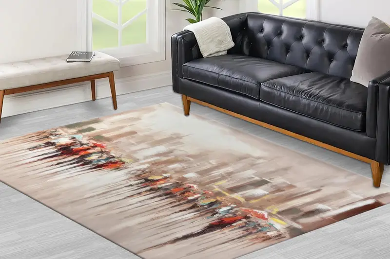 エレガントなプリントラグ：モダンな空間のための抽象的な都市風景