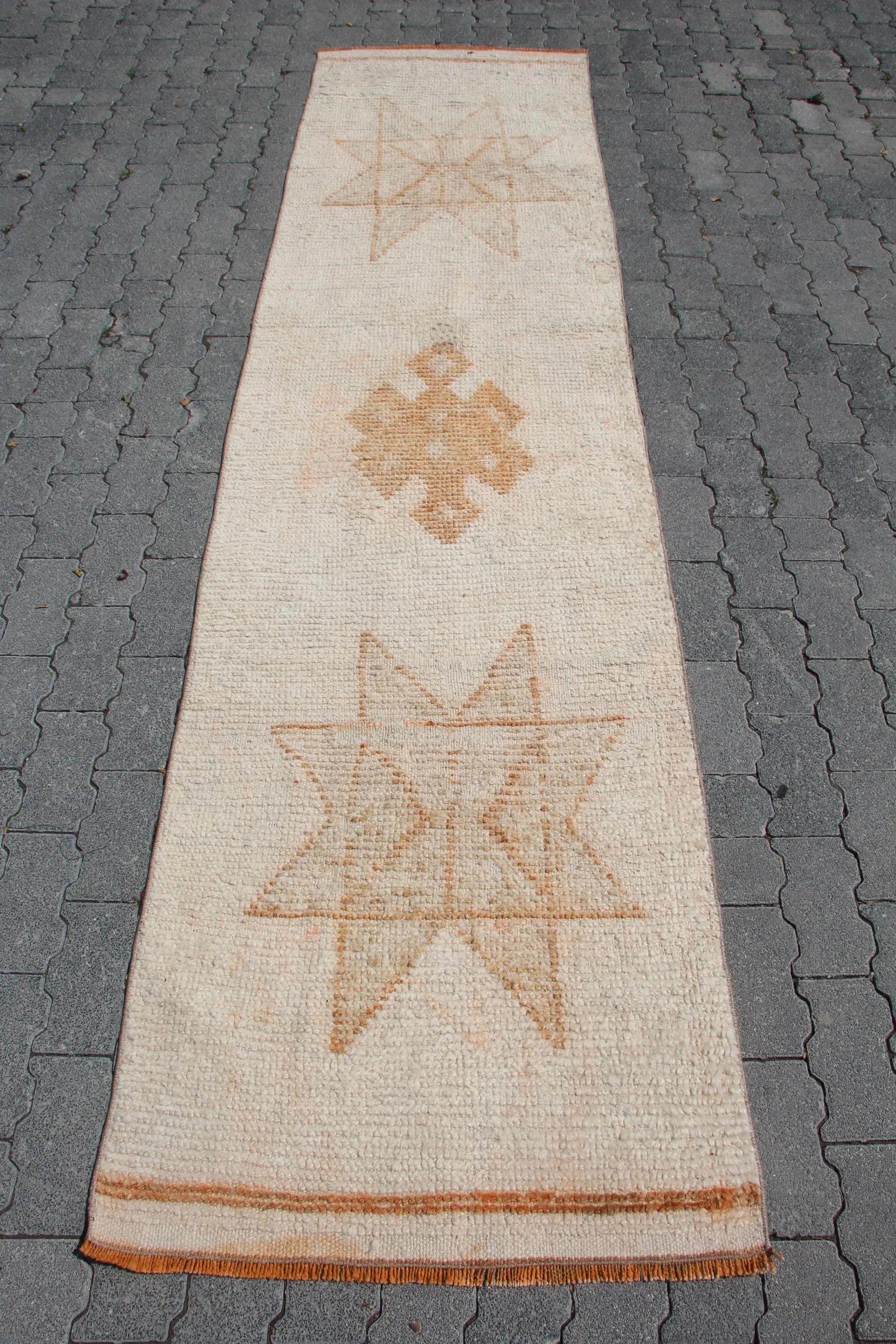 2,6x10,3 ft Teppich, türkischer Vintage Teppich, weiß brauner Tierdruck Wollteppich - 1