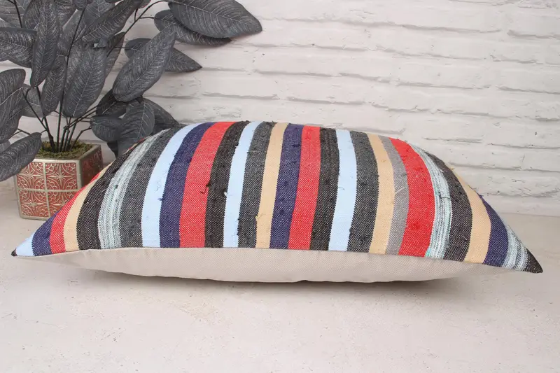 Kilim Cushion Sham, Pillow Case, Kilim Pillow Cover, Boho Pillow Sham Cover, Armchair Pillow Cover, 16x24 Blue Pillow Case - 5