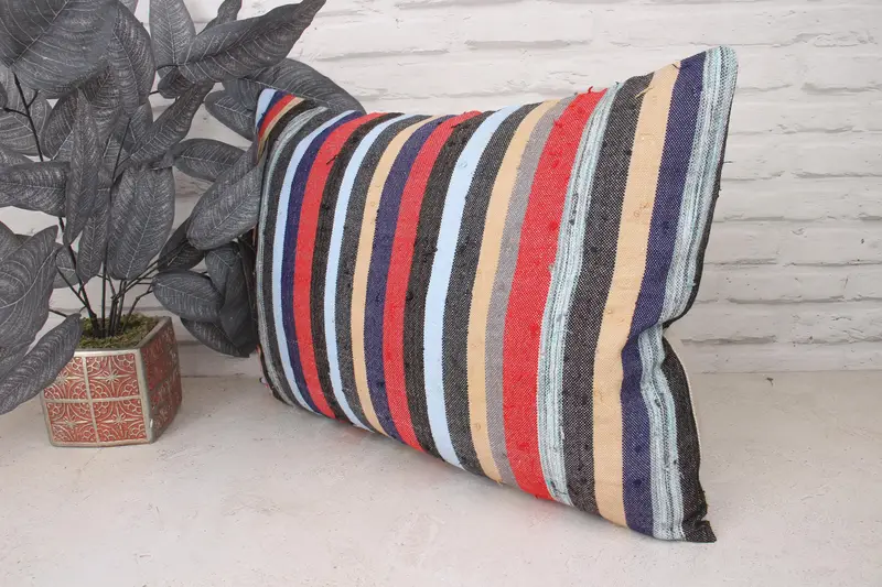 Kilim Cushion Sham, Pillow Case, Kilim Pillow Cover, Boho Pillow Sham Cover, Armchair Pillow Cover, 16x24 Blue Pillow Case - 4