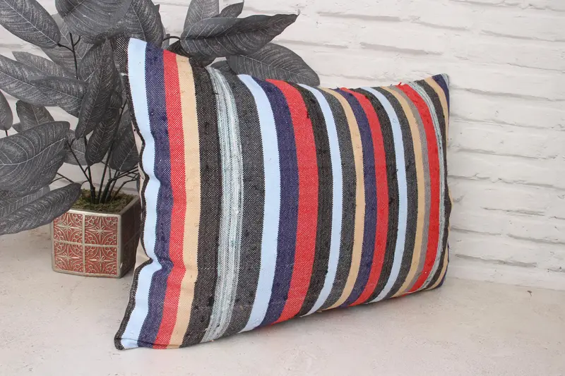 Kilim Cushion Sham, Pillow Case, Kilim Pillow Cover, Boho Pillow Sham Cover, Armchair Pillow Cover, 16x24 Blue Pillow Case - 3