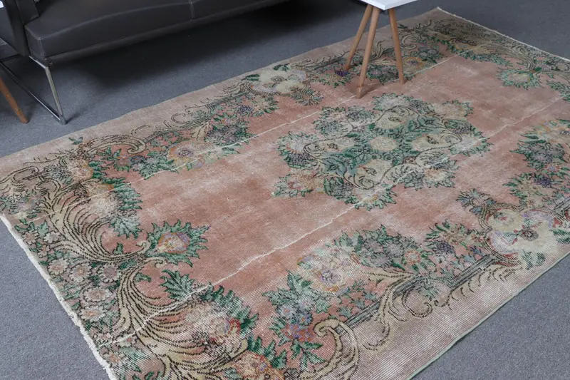 Türk Büyük Halı, 5.2x8.7 ft Vintage Halı, Kırmızı Oushak Yün Halı - 1