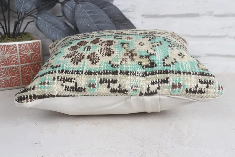 Pillow Case, Turkish Kilim Pillow, Handmade Pillow, Pillow for Sofa, Vintage Kilim Throw Pillow, Bench Cushion, 12x12 Beige Pillow Case - 5