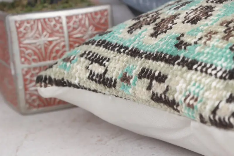 Pillow Case, Turkish Kilim Pillow, Handmade Pillow, Pillow for Sofa, Vintage Kilim Throw Pillow, Bench Cushion, 12x12 Beige Pillow Case - 7