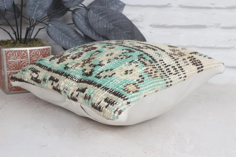 Pillow Case, Turkish Kilim Pillow, Handmade Pillow, Pillow for Sofa, Vintage Kilim Throw Pillow, Bench Cushion, 12x12 Beige Pillow Case - 6