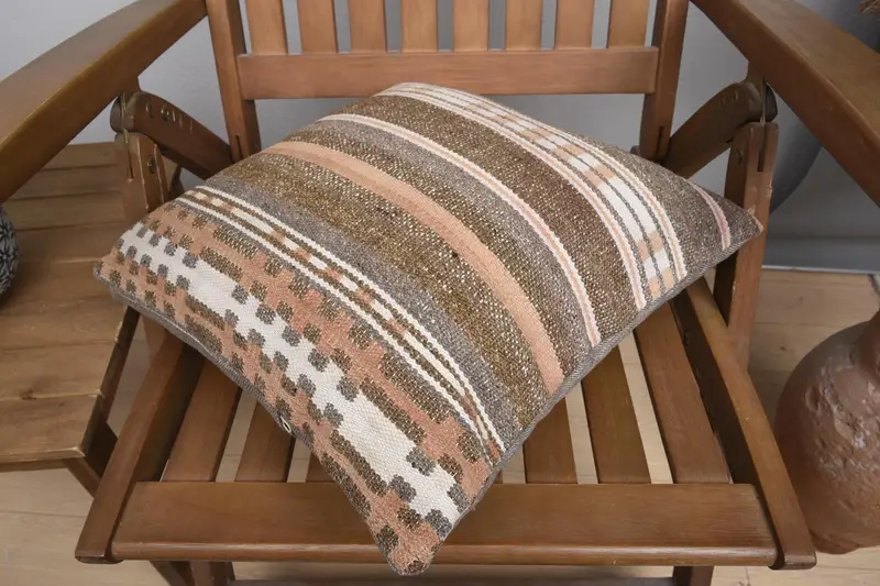 Kilim Cushion Sham, Personalized Gift Pillow Pillow Sham, Throw Kilim Pillow, 16x16 Brown Pillow Cover, Pillow Sham, Pillow for Sofa - 4