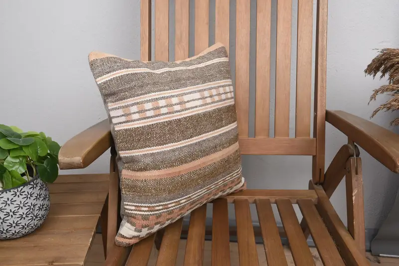 Kilim Cushion Sham, Personalized Gift Pillow Pillow Sham, Throw Kilim Pillow, 16x16 Brown Pillow Cover, Pillow Sham, Pillow for Sofa - 2