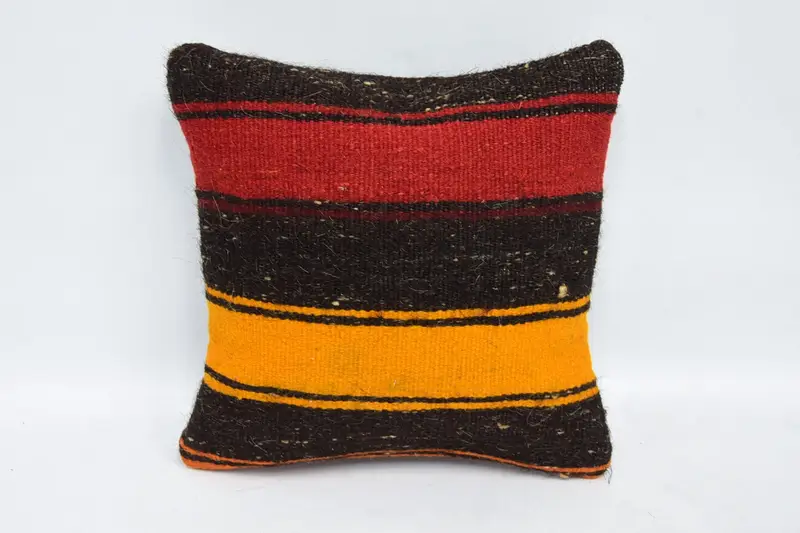 Accent Throw Cushion, 12x12 Brown Cushion, Ethnical Kilim Rug Pillow, Throw Kilim Pillow, Pillow Sham, Natural Pillow Sham, Vintage Kilim Pillow - 1