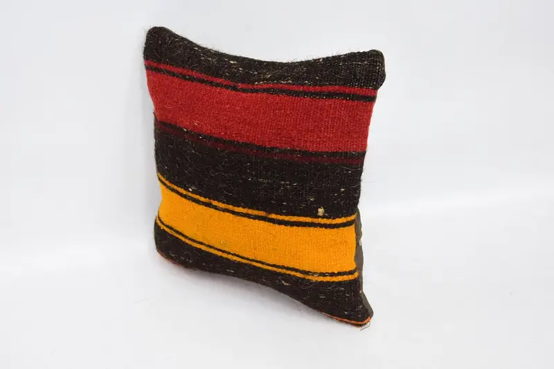 Accent Throw Cushion, 12x12 Brown Cushion, Ethnical Kilim Rug Pillow, Throw Kilim Pillow, Pillow Sham, Natural Pillow Sham, Vintage Kilim Pillow - 4