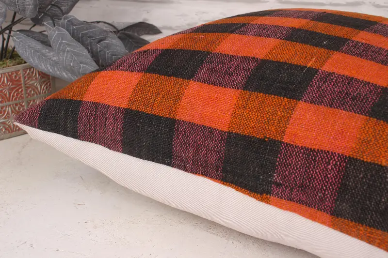 Pillow for Couch, Decorative Bolster Pillow Cover, 20x20 Orange Cushion Cover, Vintage Kilim Pillow, Cushion Case, Kilim Pillow Cover - 6