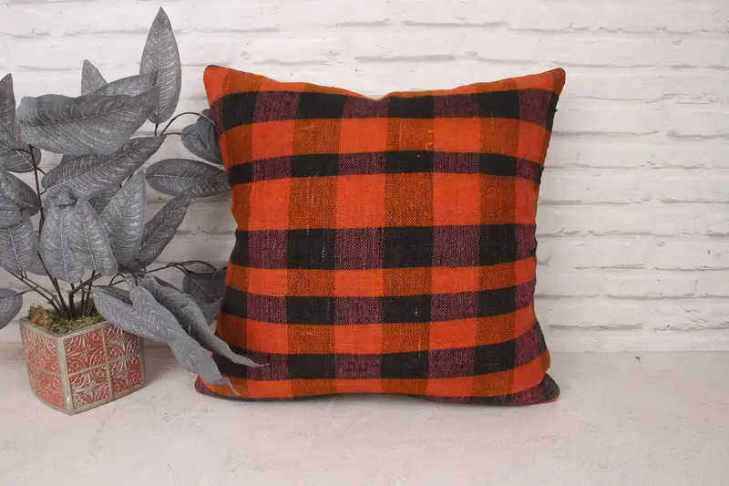 Pillow for Couch, Decorative Bolster Pillow Cover, 20x20 Orange Cushion Cover, Vintage Kilim Pillow, Cushion Case, Kilim Pillow Cover - 1