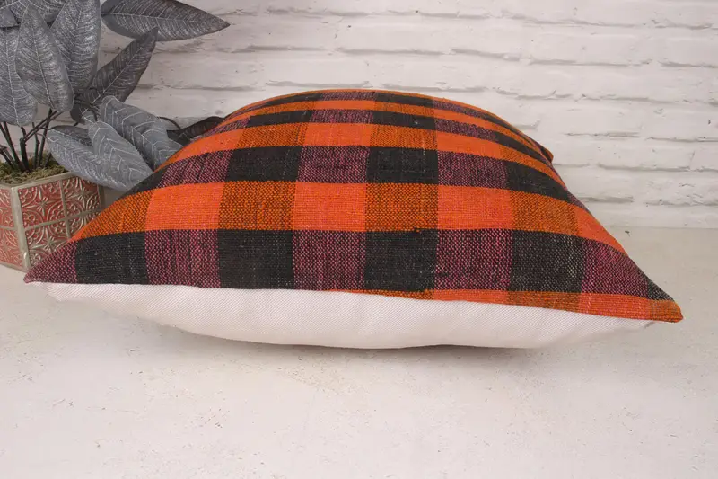 Pillow for Couch, Decorative Bolster Pillow Cover, 20x20 Orange Cushion Cover, Vintage Kilim Pillow, Cushion Case, Kilim Pillow Cover - 5