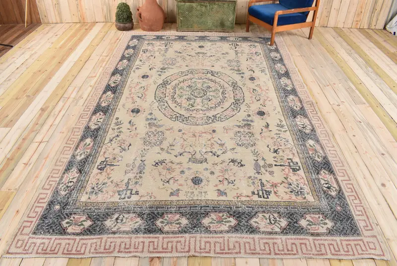 Alfombra Patchwork Beige y Azul 2,8x3,8m Decoración Elegante