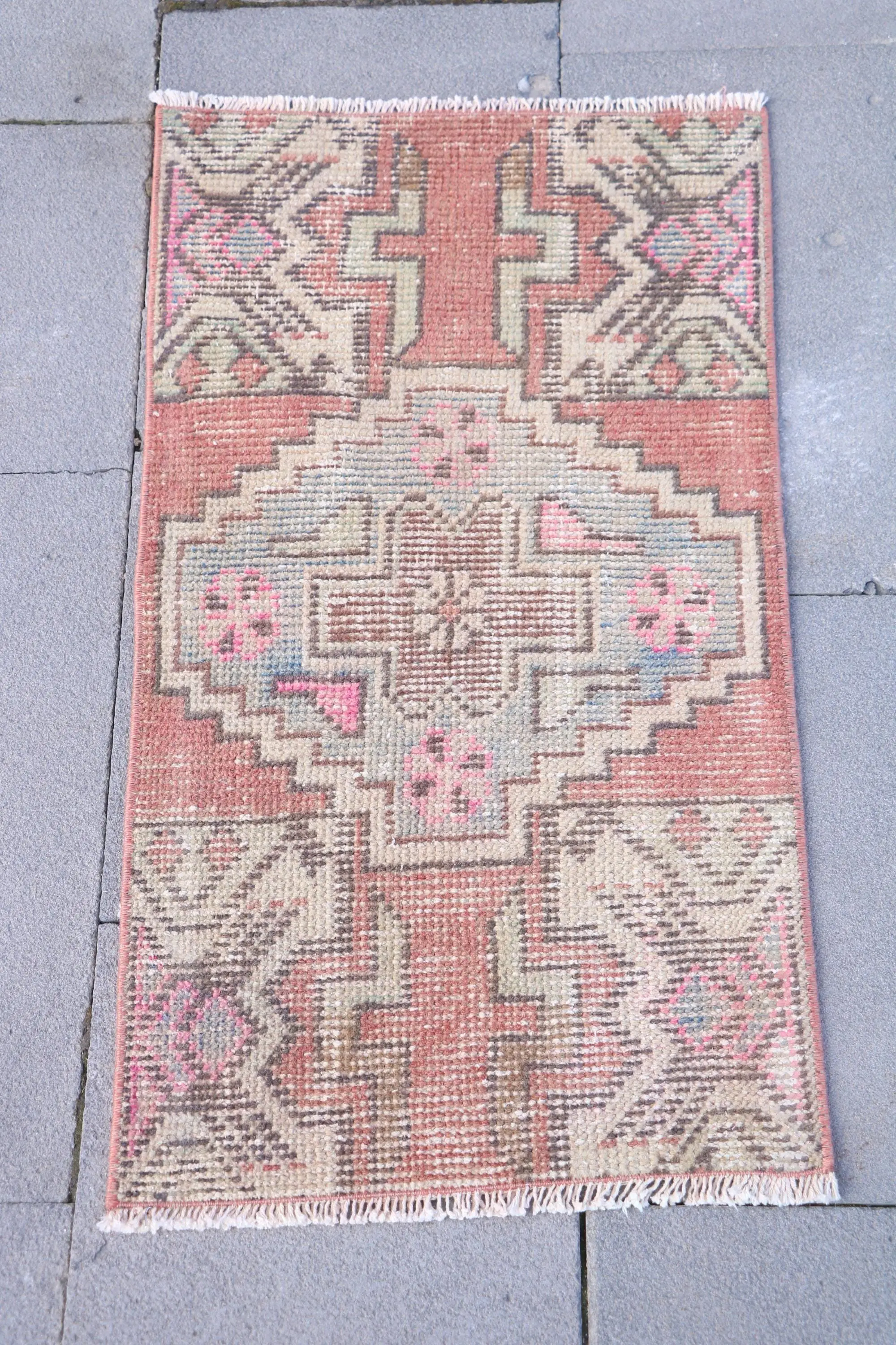 1.4x2.6 ft Halı, Vintage Türk Halısı, Kırmızı Oryantal Halı - 1