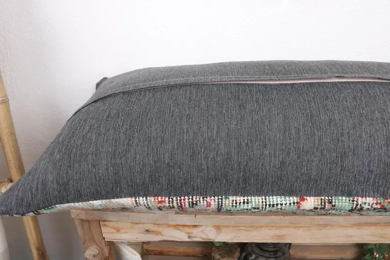 Turkish Pillow, Boho Pillow Sham Cover, Handmade Kilim Cushion, Pillow Sham, 16x36 Green Pillow Cover, Cozy Throw Cushion Cover - 7