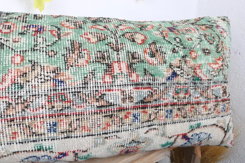 Turkish Pillow, Boho Pillow Sham Cover, Handmade Kilim Cushion, Pillow Sham, 16x36 Green Pillow Cover, Cozy Throw Cushion Cover - 5