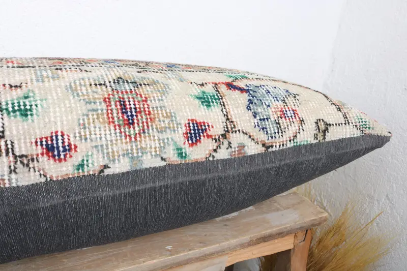 Turkish Pillow, Boho Pillow Sham Cover, Handmade Kilim Cushion, Pillow Sham, 16x36 Green Pillow Cover, Cozy Throw Cushion Cover - 6
