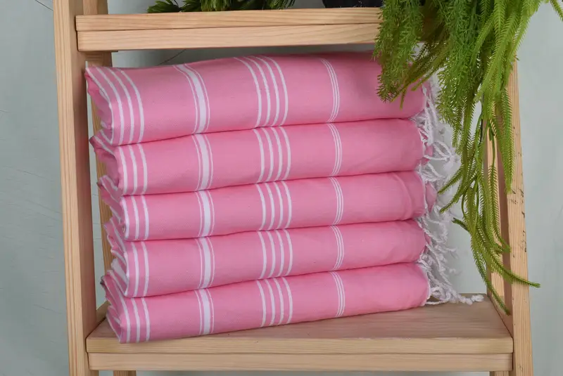 Light Pink Organic Cotton Striped Turkish Bath Towel, 40x71 Inches