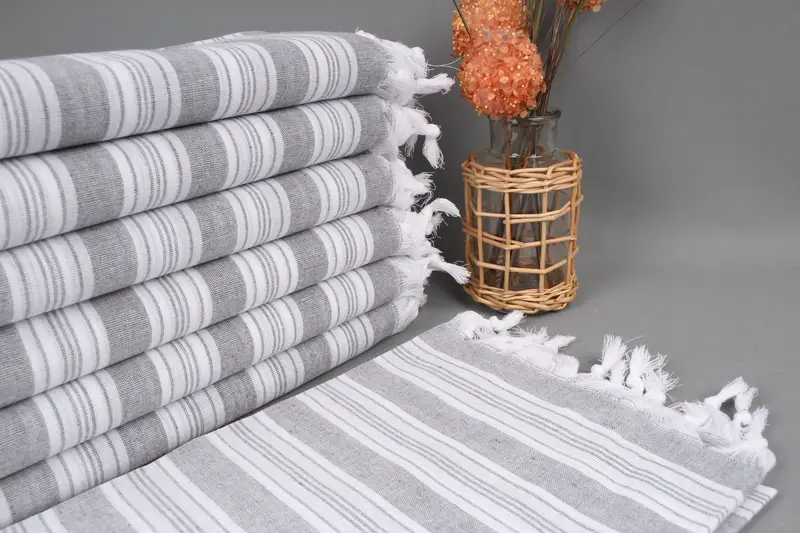 Custom Turkish Towel Gray Striped, Organic Cotton, 71x40 Inches