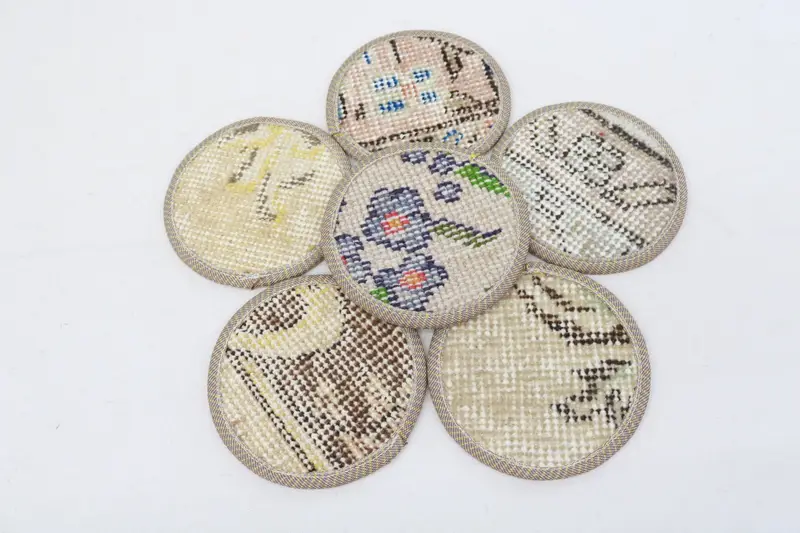 Bohemian Beige & Brown Round Coaster, Unique Kilim Coaster