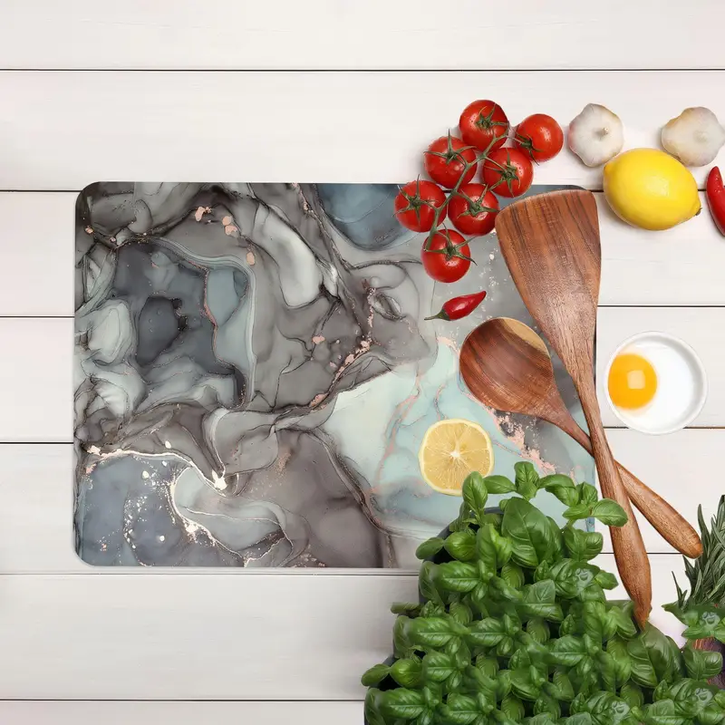 Shimmery Gray Marble Glass Cutting Board, Contemporary Kitchen Design