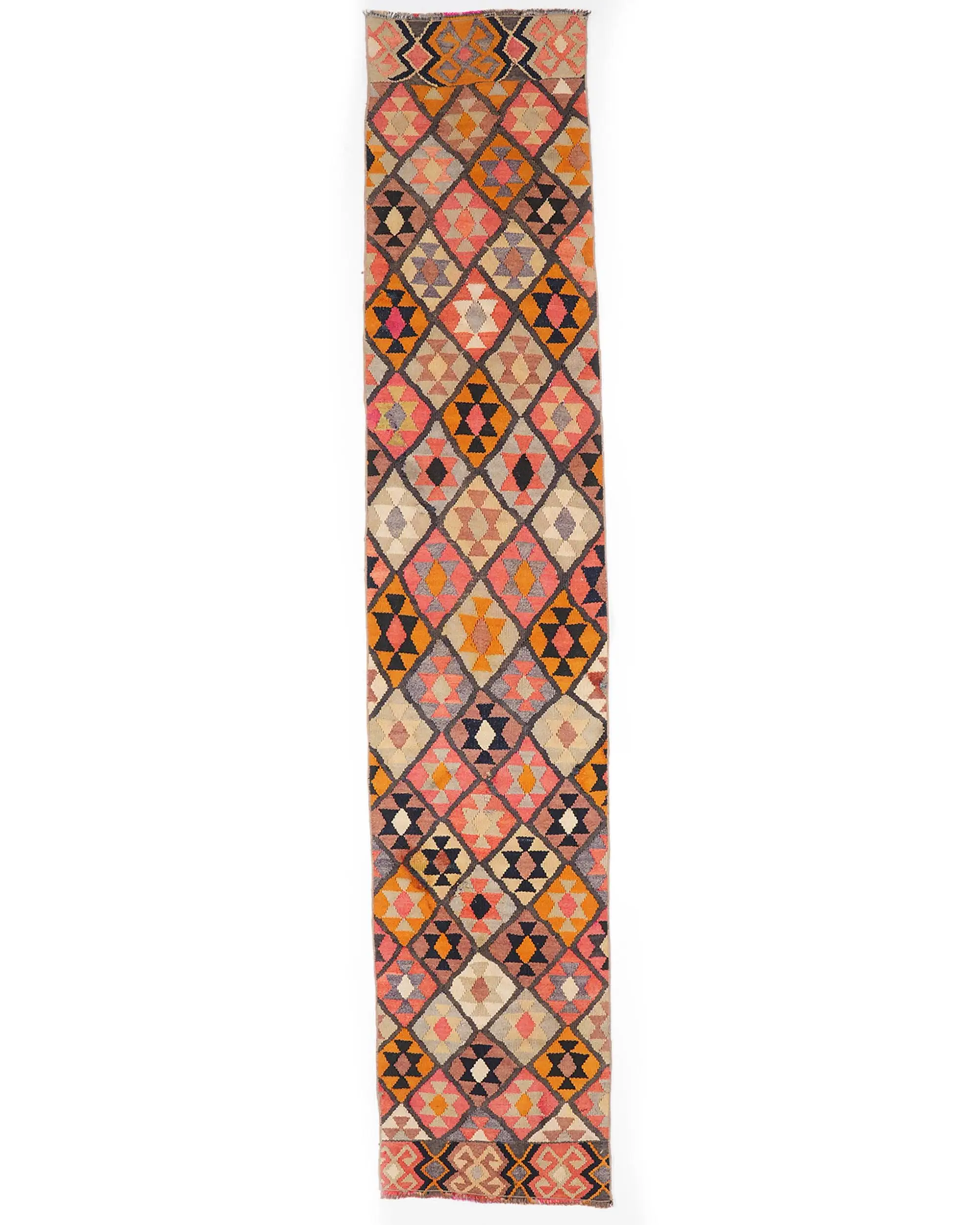 Vintage Rug, Runner 1.8x9.4 ft Rug, Herki Orange Ikat Rug - 1