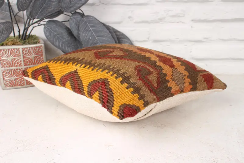 Kilim Pillow, Pillow for Couch, 12x12 Brown Pillow Sham, Accent Throw Cushion Case, Bright Pillow, Antique Pillows, Pet Cushion Cover, Pillow Cover - 6