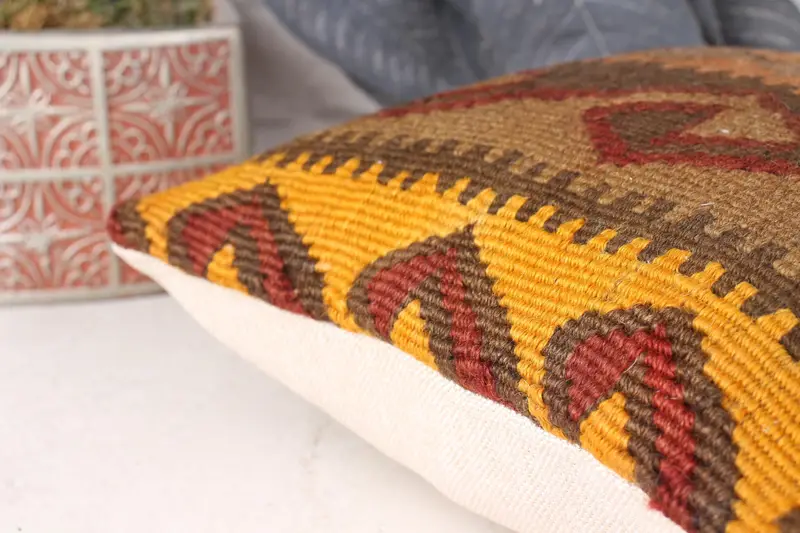 Kilim Pillow, Pillow for Couch, 12x12 Brown Pillow Sham, Accent Throw Cushion Case, Bright Pillow, Antique Pillows, Pet Cushion Cover, Pillow Cover - 7