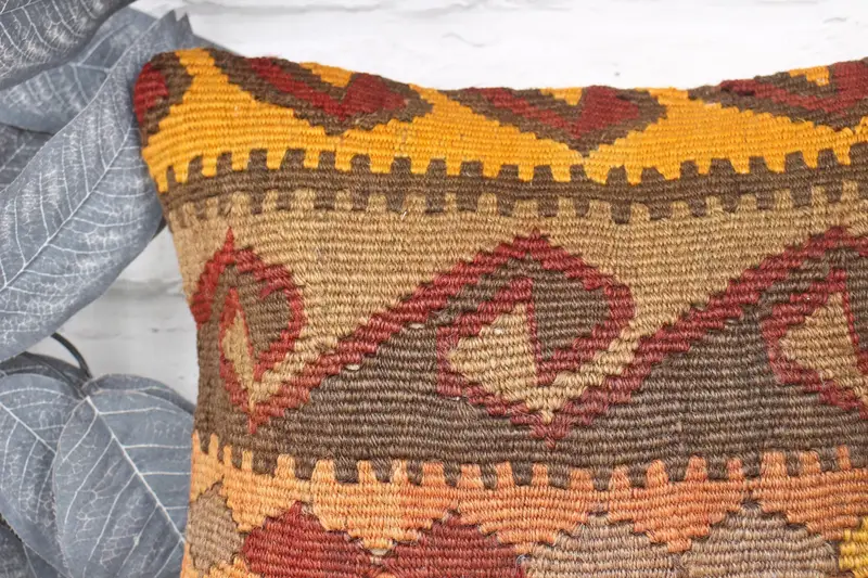 Kilim Pillow, Pillow for Couch, 12x12 Brown Pillow Sham, Accent Throw Cushion Case, Bright Pillow, Antique Pillows, Pet Cushion Cover, Pillow Cover - 2