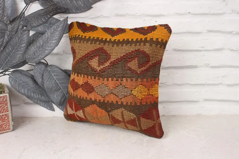 Kilim Pillow, Pillow for Couch, 12x12 Brown Pillow Sham, Accent Throw Cushion Case, Bright Pillow, Antique Pillows, Pet Cushion Cover, Pillow Cover - 4