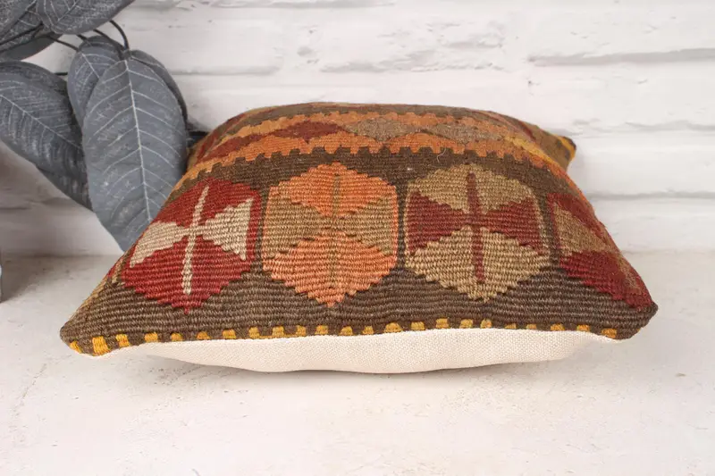 Kilim Pillow, Pillow for Couch, 12x12 Brown Pillow Sham, Accent Throw Cushion Case, Bright Pillow, Antique Pillows, Pet Cushion Cover, Pillow Cover - 5