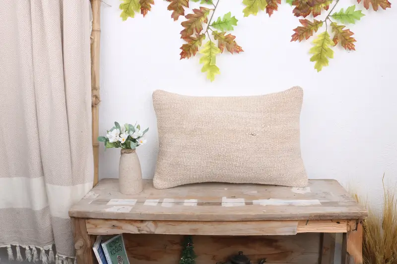 Cushion Case, Pillow for Sofa, Neutral Throw Cushion, 12x20 Beige Cushion Cover, Kilim Pillow, Throw Kilim Pillow, Cozy Throw Cushion Cover - 1