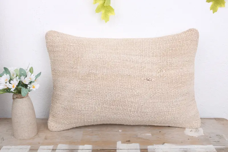 Cushion Case, Pillow for Sofa, Neutral Throw Cushion, 12x20 Beige Cushion Cover, Kilim Pillow, Throw Kilim Pillow, Cozy Throw Cushion Cover - 2