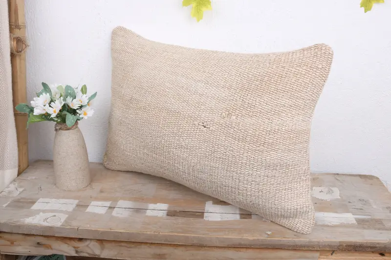 Cushion Case, Pillow for Sofa, Neutral Throw Cushion, 12x20 Beige Cushion Cover, Kilim Pillow, Throw Kilim Pillow, Cozy Throw Cushion Cover - 4