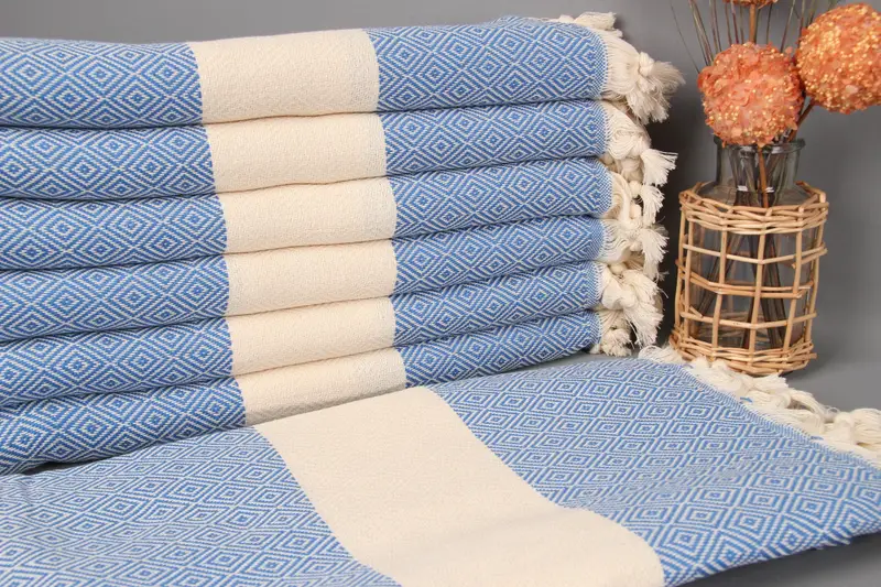 Personalized Diamond Towel Parliament Blue Organic Cotton, 40x71 Inches