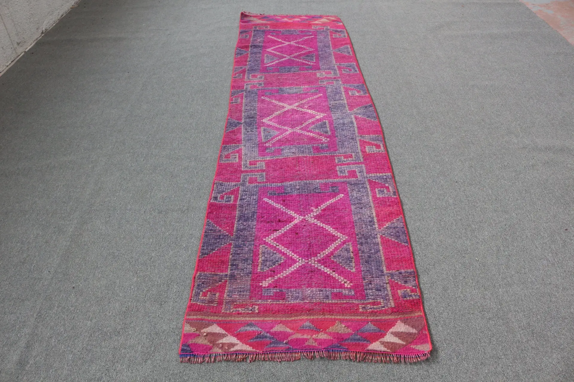 2.6x9.7 ft Rug, Runner Vintage Rug, Pink Herki Oriental Rug - 1