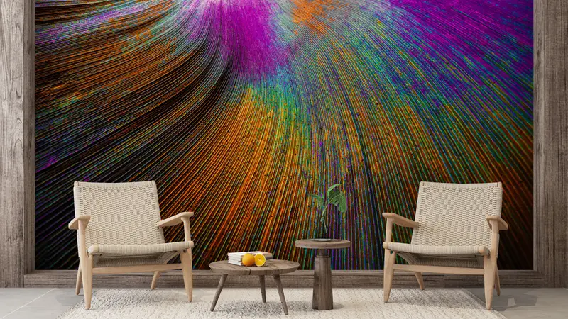 Çağdaş Modern Soyut Duvar Kağıdı: Renkli Turuncu ve Mor Baskı