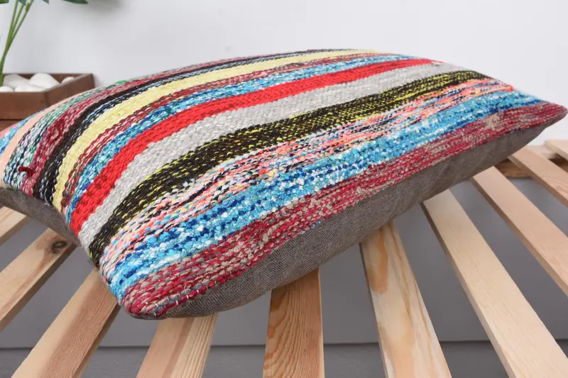 Vintage Kilim Pillow, Cushion Case, Anatolian Pillow Cover, Turkish Pillow, 16x24 Yellow Cushion Case, Gift Pillow, Pastel Pillow Cover - 6