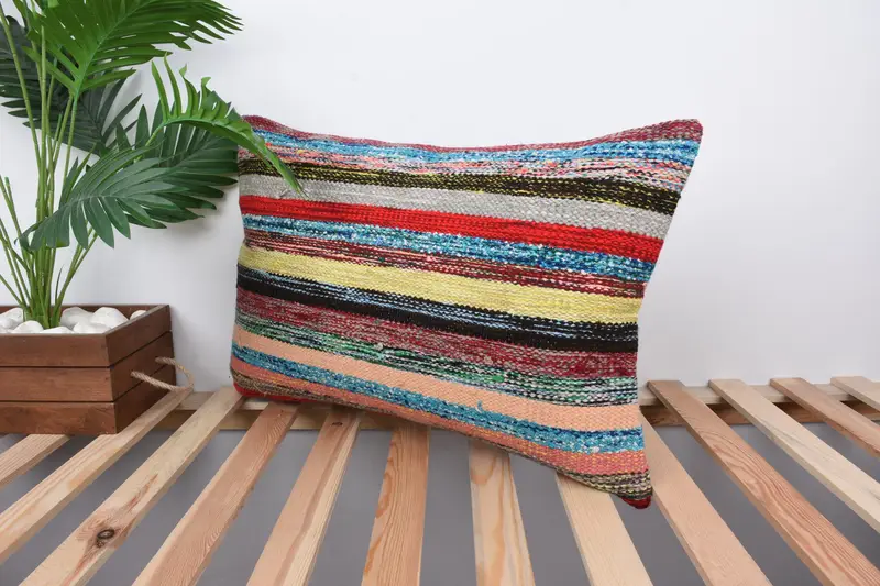 Vintage Kilim Pillow, Cushion Case, Anatolian Pillow Cover, Turkish Pillow, 16x24 Yellow Cushion Case, Gift Pillow, Pastel Pillow Cover - 5