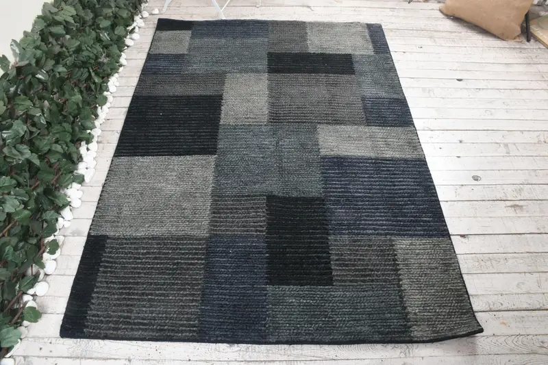 Vintage Türk Halısı, 4.6x6.6 ft Oushak Halı, Siyah Alan Bordürlü Halı - 1