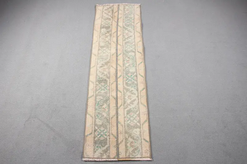 Turkish Vintage Small Rug 1.4x4.7 ft, Oushak Brown Wool Rug - 1