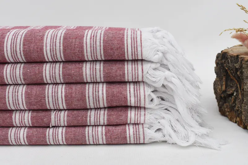 Turkish Towel, Red Striped Organic Cotton Towel, 70x40 Inches
