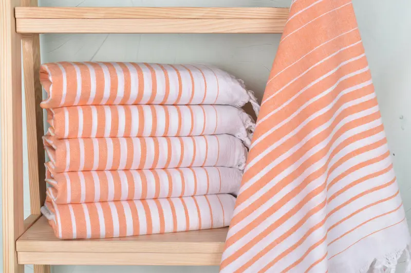 Beach Towel Orange Cotton Striped, 36x67 Inches