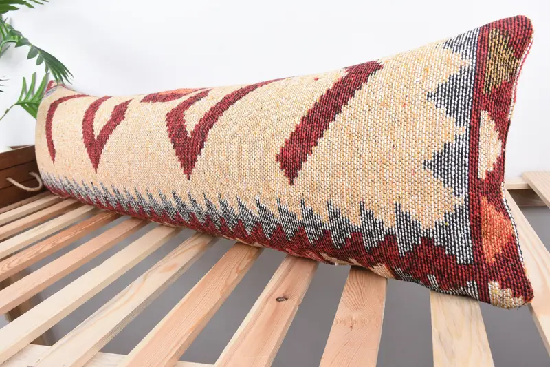 Pillow Sham, Antique Pillows, 12x43 Beige Cushion Cover, Interior Designer Pillow, Handmade Rug Seat Pillow Case, Turkish Kilim Pillow - 5