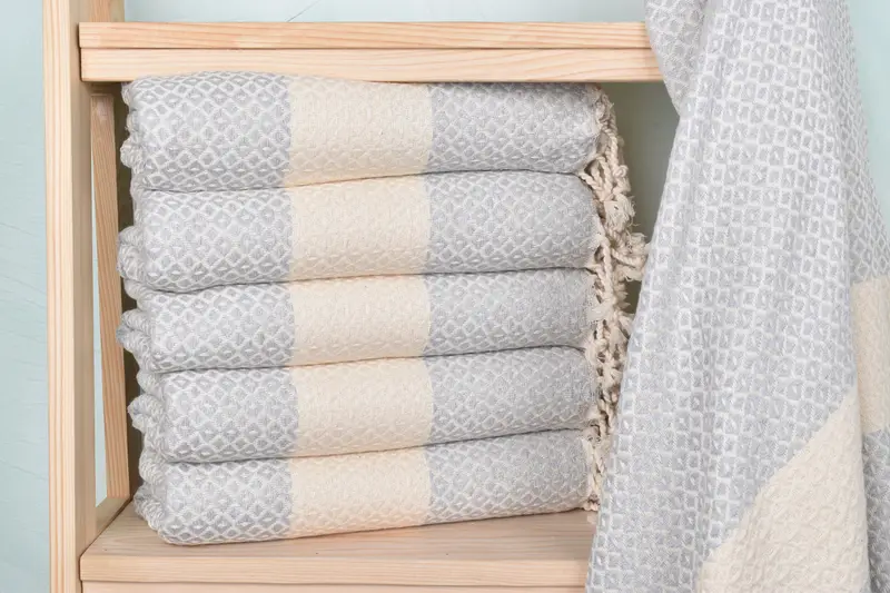 Bath Towel Personalized Light Gray Cotton Linen, 40x71 Inches