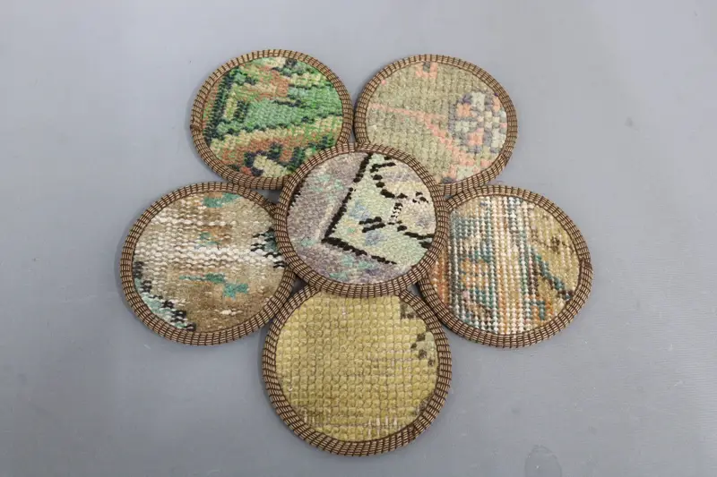 Posavasos redondo bohemio, posavasos bohemio beige y verde